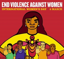 Poster for International Women's Day with heading End violence against women