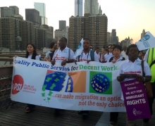 PSI Migration Activists marched with hundreds of trade unions and civil society activists across New York’s Brooklyn Bridge