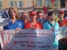 Nurses demonstrating at the G20 meeting in Cannes, France