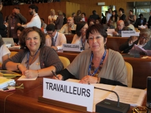 Rosa Pavanelli and Juneia Batista at the International Labour Conference in Geneva