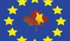 Canadian maple leaf surrounded by EU stars
