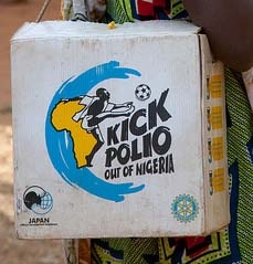 Vaccine box with Kick Polio out of Nigeria logo
