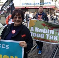 Rosa Pavanelli and demonstrators in Geneva