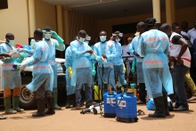 The fight against Ebola in Guinea - Healthworkers in protective equipment