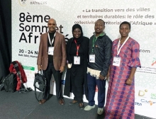 The PSI delegation at Africities2018: from the right, PSI Sub-regional Secretary for English-speaking Africa Everline Aketch (PSI Nairobi); PSI Tax and Trade Coordinator Daniel Oberko (PSI Lomé), Fatou Diouf (SATSE Senegal) and Hon. Roba Duba (General Secretary KCGWU Kenya)