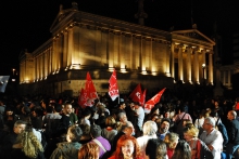 Syriza demonstrators in front of the Acropolis, Athens